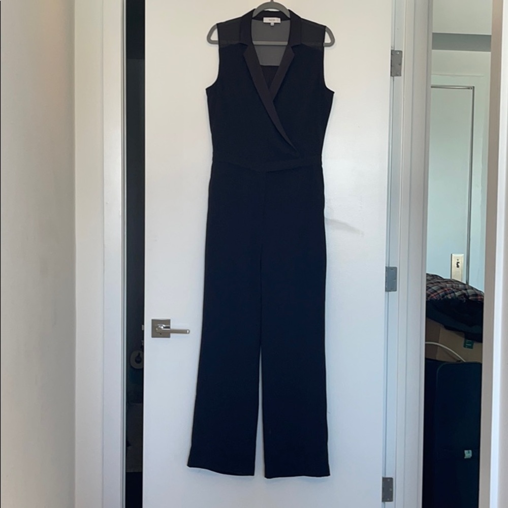 Reiss Navy Dina Notch Lapel Sleeveless Jumpsuit